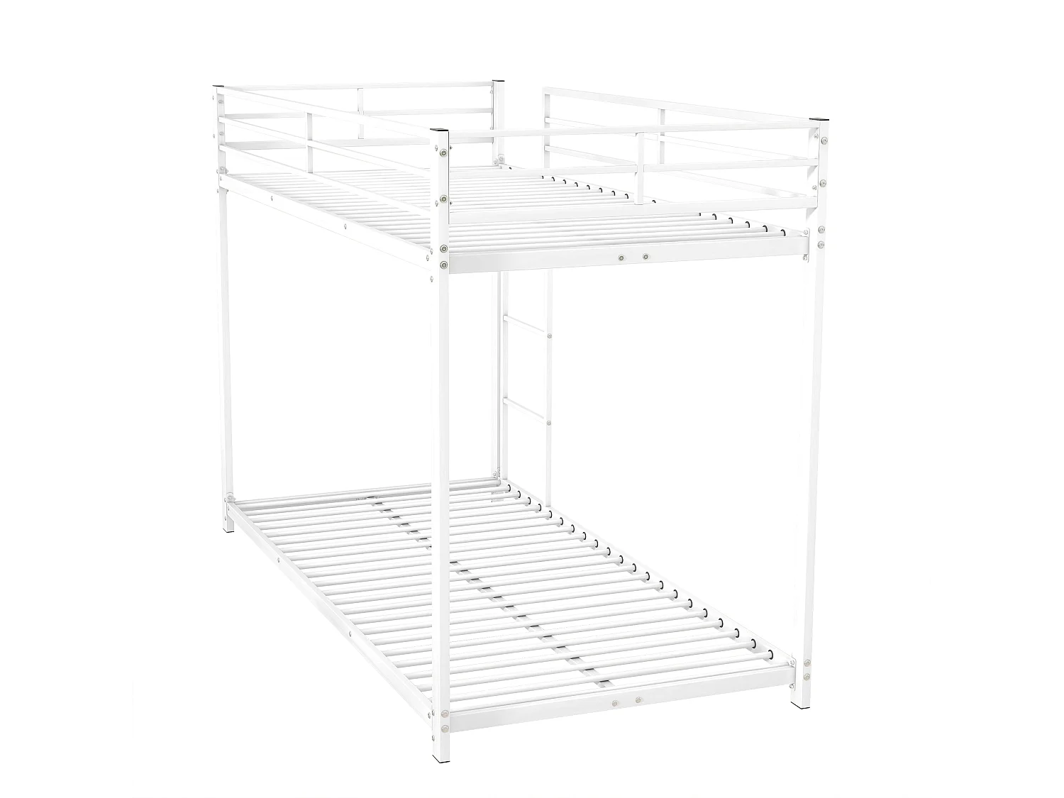 Lit superposé 90x200 cm lit enfant 2 places  avec barrière et sommier à lattes en métal - blanc - sans matelas