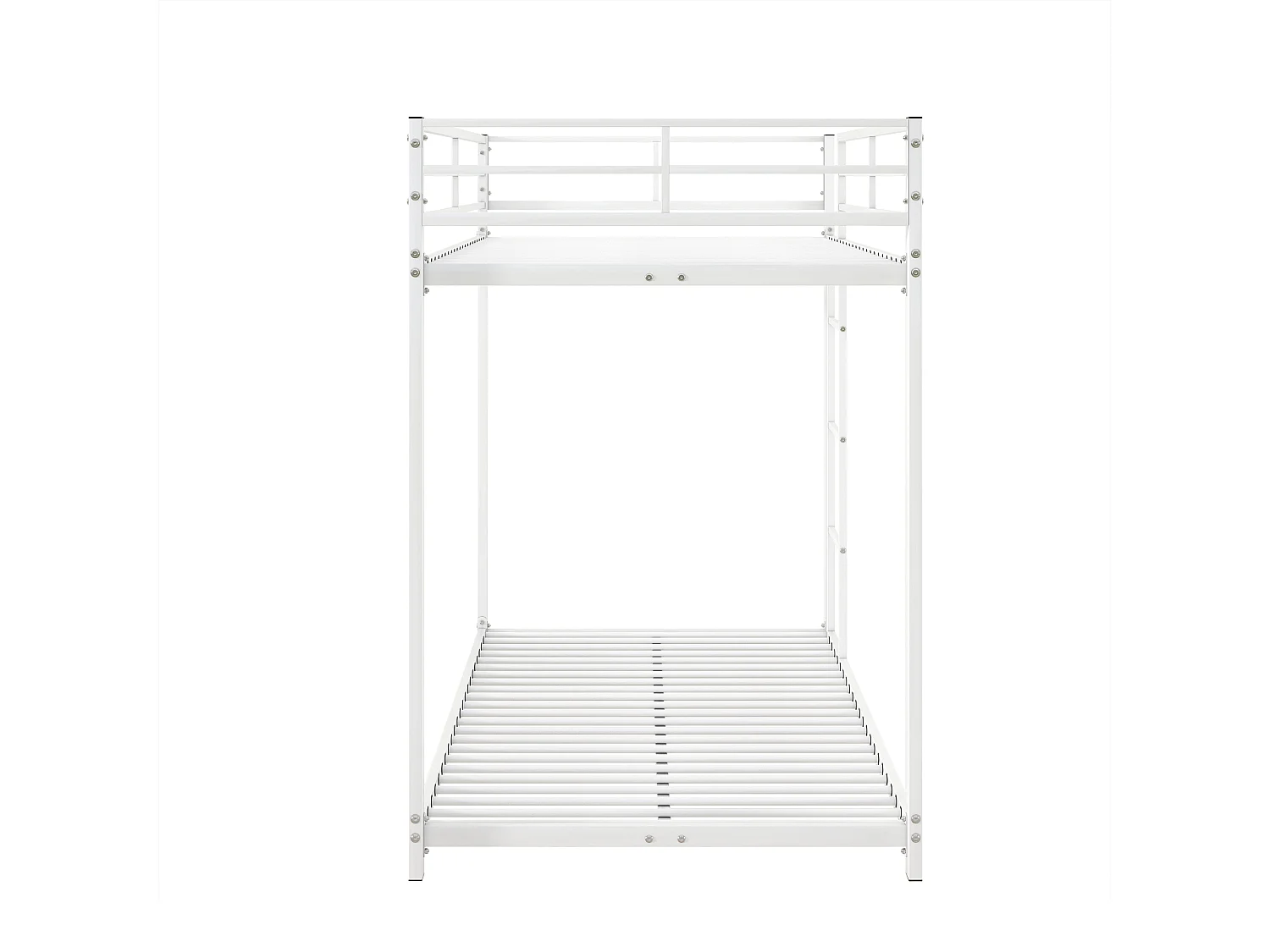 Lit superposé 90x200 cm lit enfant 2 places  avec barrière et sommier à lattes en métal - blanc - sans matelas