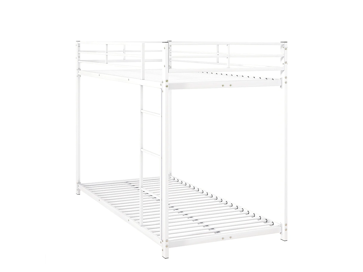 Lit superposé 90x200 cm lit enfant 2 places  avec barrière et sommier à lattes en métal - blanc - sans matelas