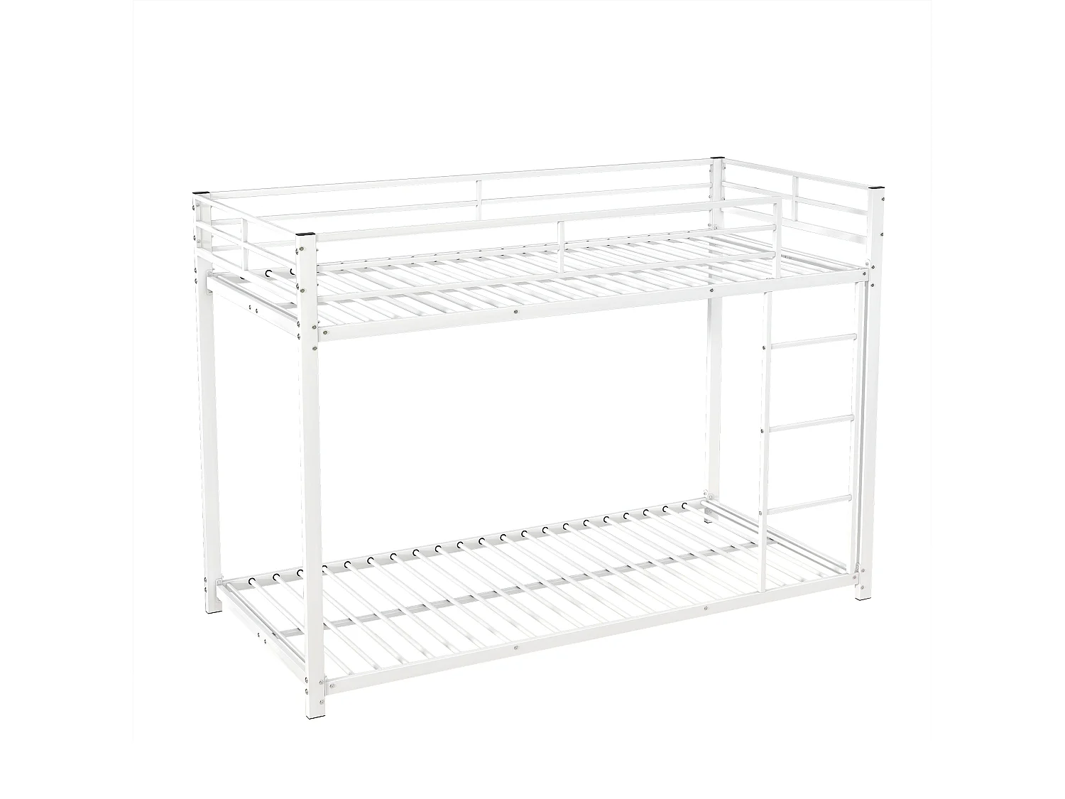 Lit superposé 90x200 cm lit enfant 2 places  avec barrière et sommier à lattes en métal - blanc - sans matelas