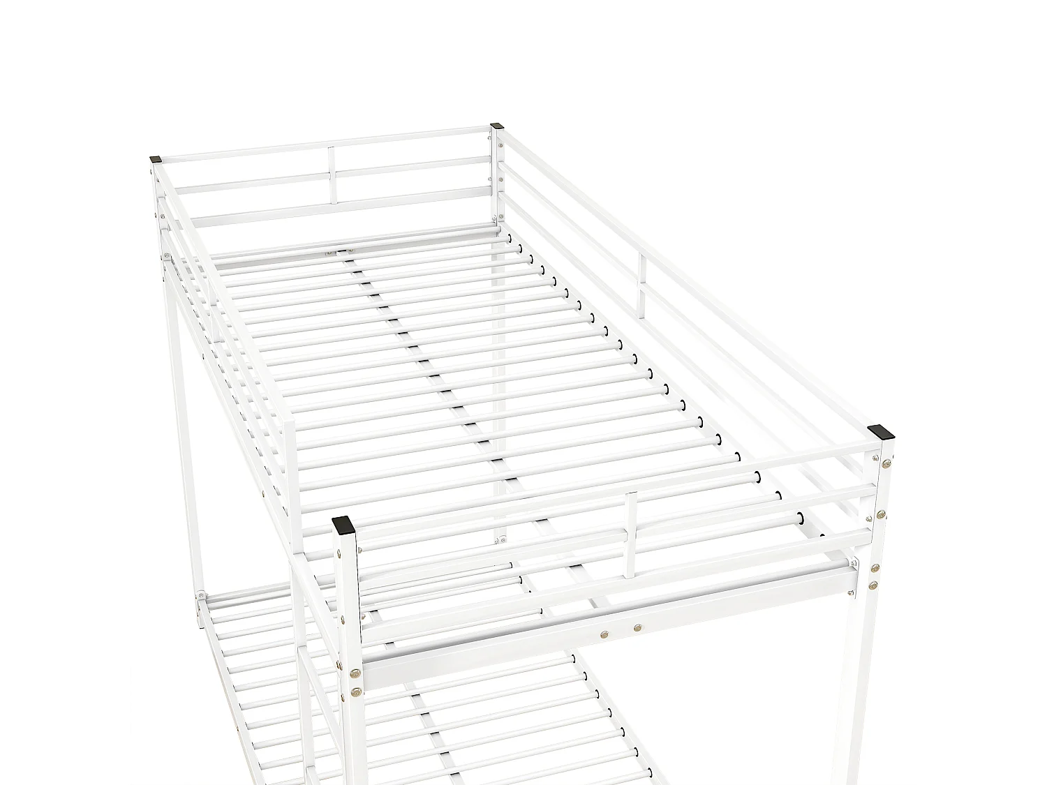 Lit superposé 90x200 cm lit enfant 2 places  avec barrière et sommier à lattes en métal - blanc - sans matelas