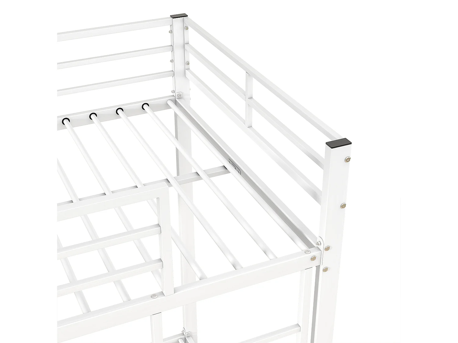 Lit superposé 90x200 cm lit enfant 2 places  avec barrière et sommier à lattes en métal - blanc - sans matelas