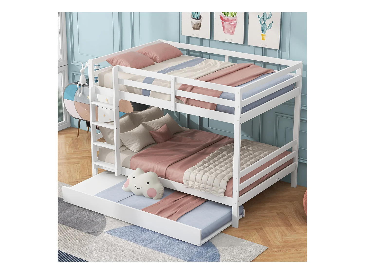 Literas 140x200 cm, literas para niños con cama nido y escalera estable - blanco