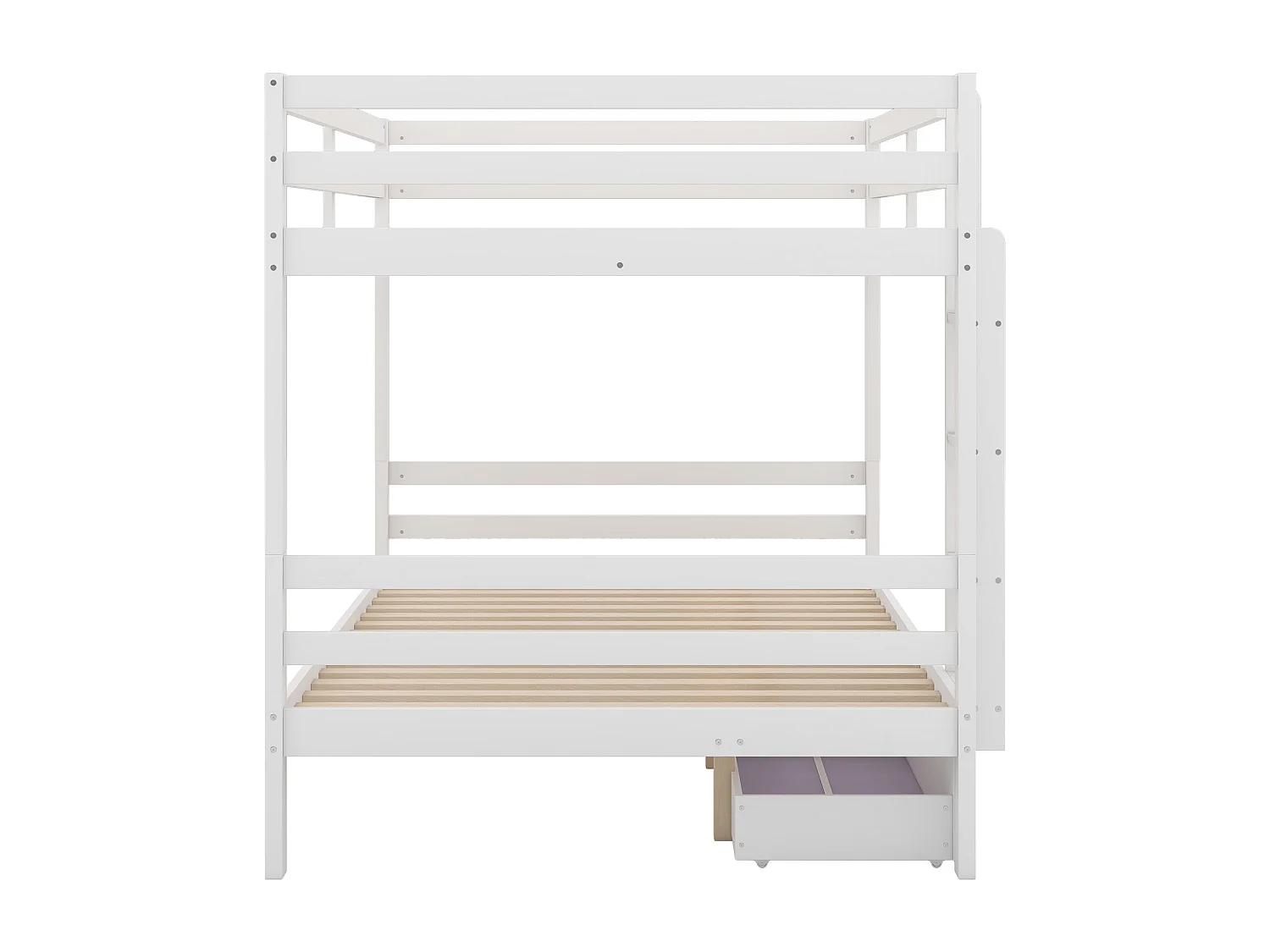 Lit superposé 2 places 140x200 cm lit double avec tiroirs et garde-corps hauts - bois de pin blanc - sans matelas