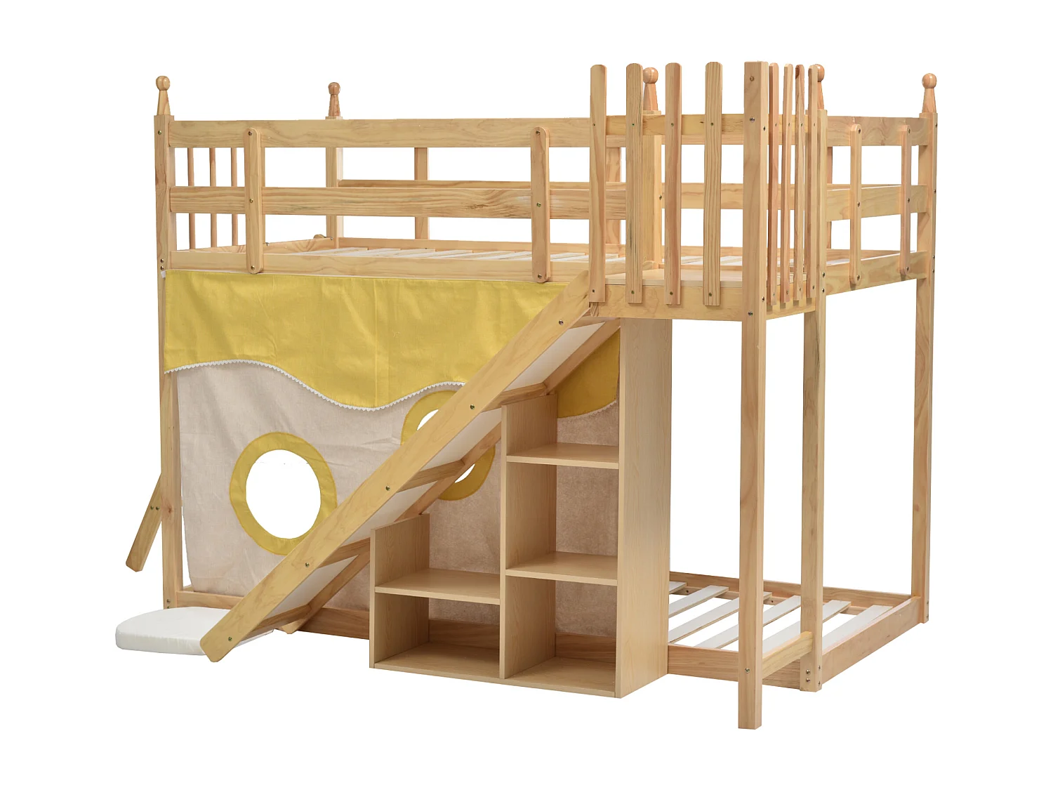 Literas 90x200 cm x2 con estantería y cortina de cama - natural