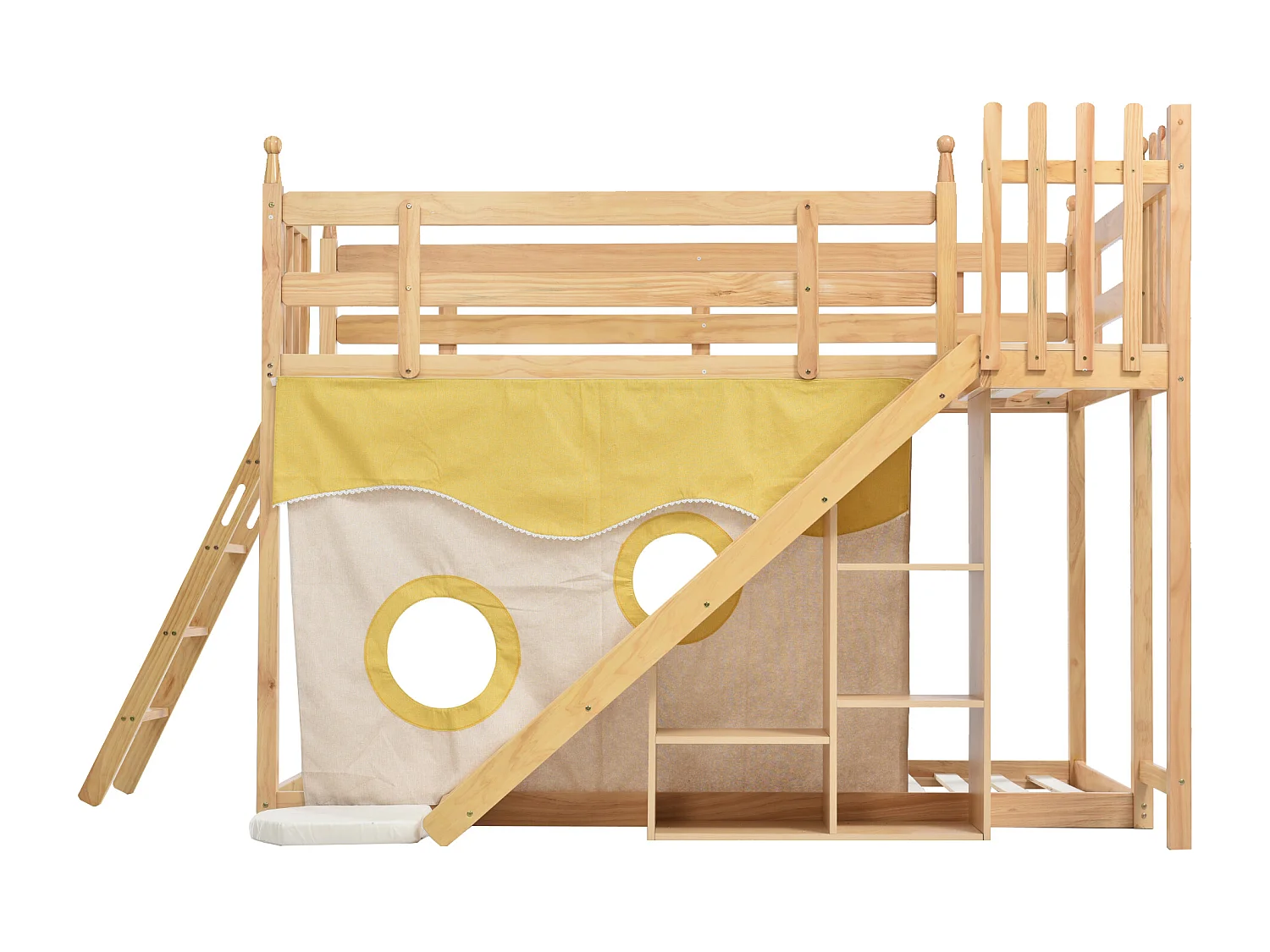 Literas 90x200 cm x2 con estantería y cortina de cama - natural