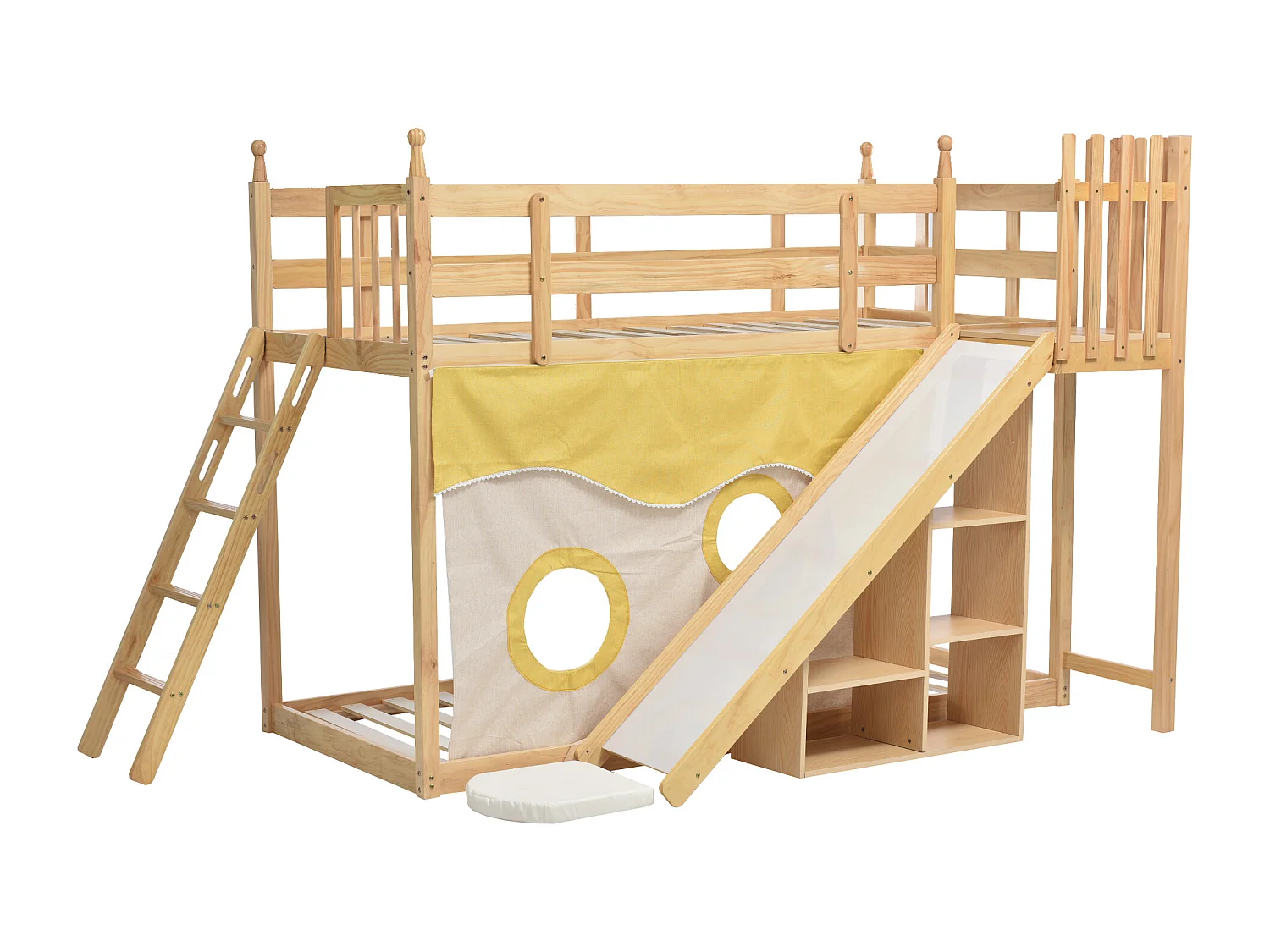 Literas 90x200 cm x2 con estantería y cortina de cama - natural