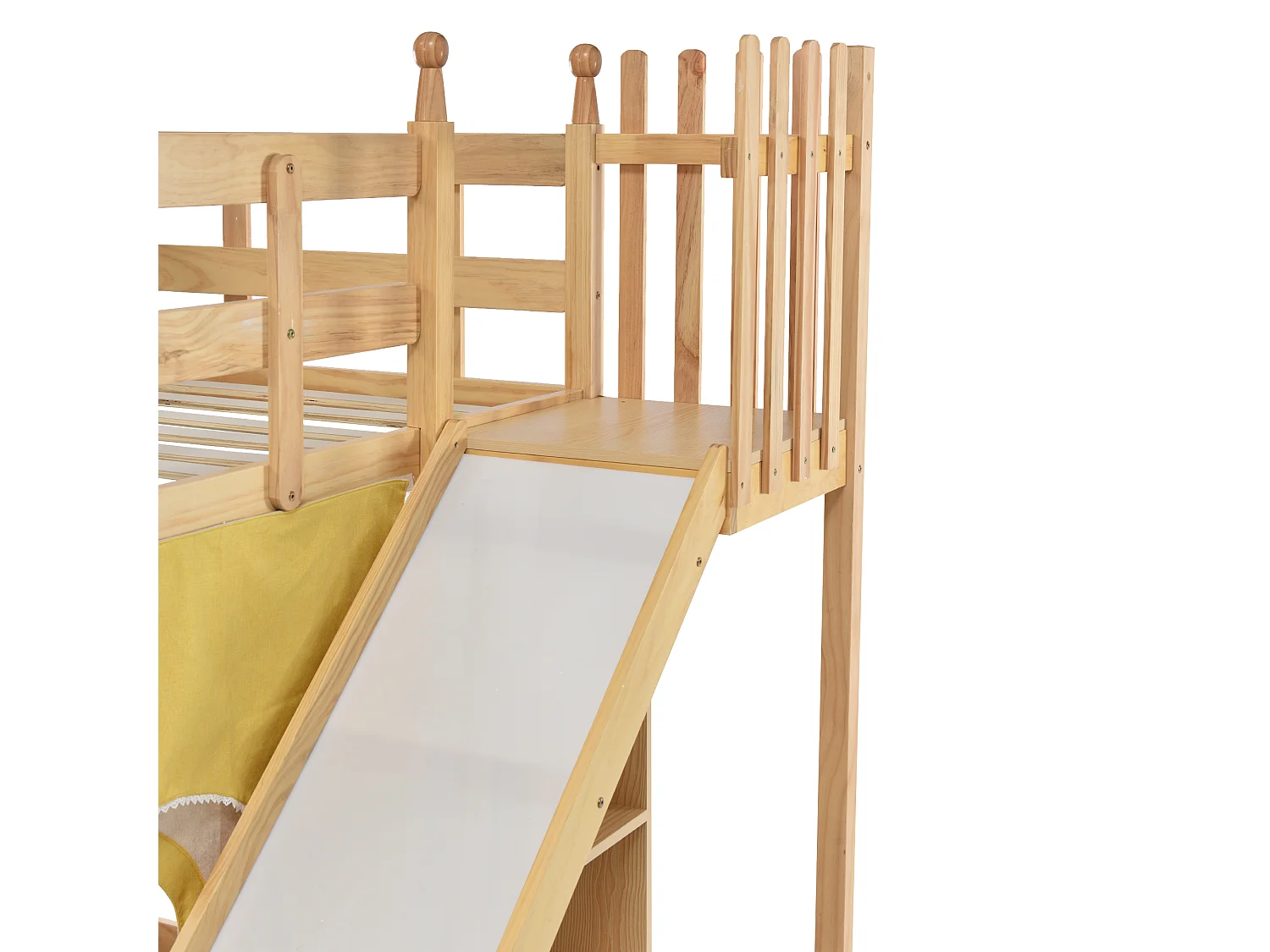 Literas 90x200 cm x2 con estantería y cortina de cama - natural