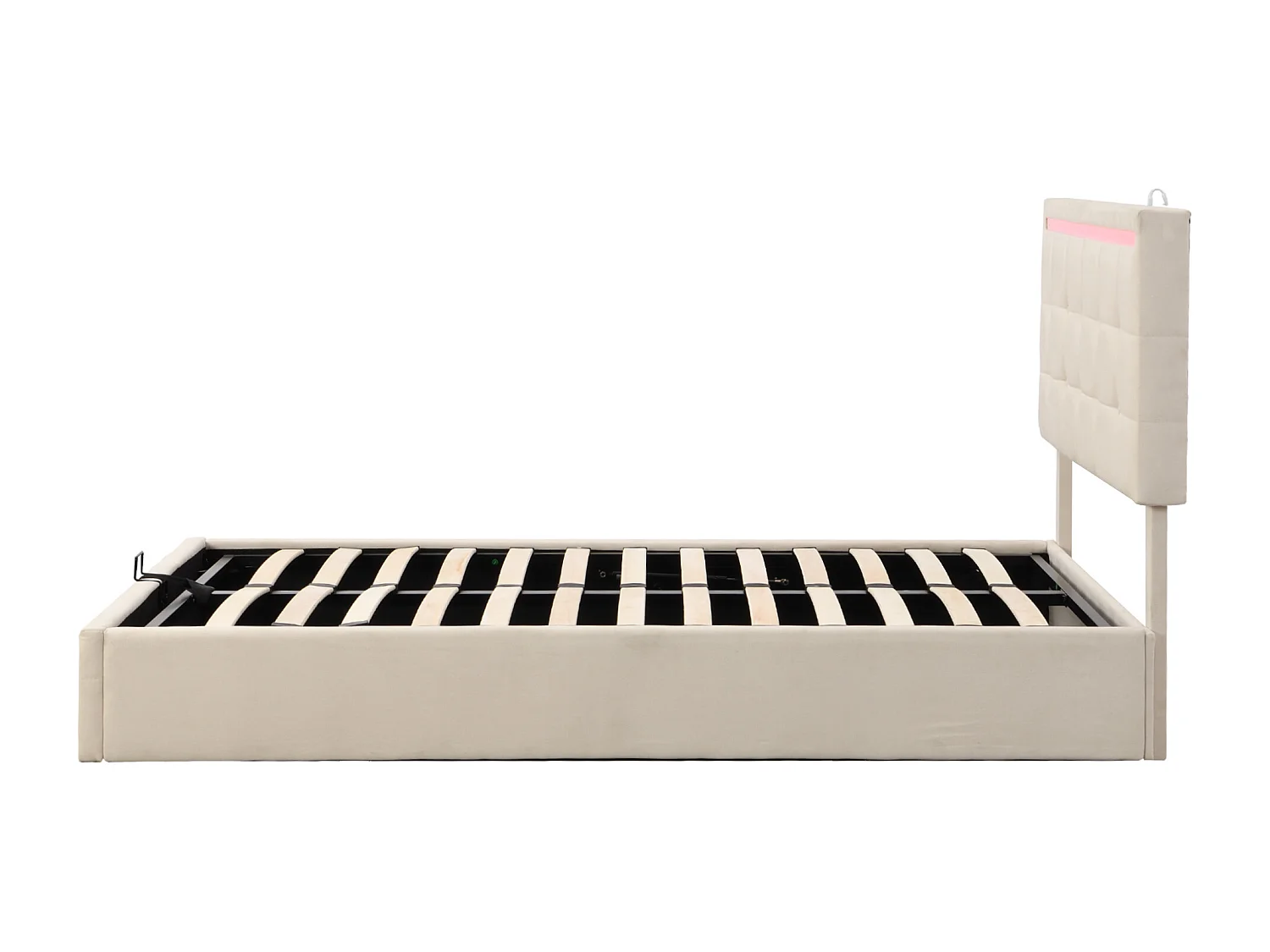 Lit coffre 140 x 200 cm - Lit capitonné avec éclairage LED et recharge USB - Lin beige - Sans matelas
