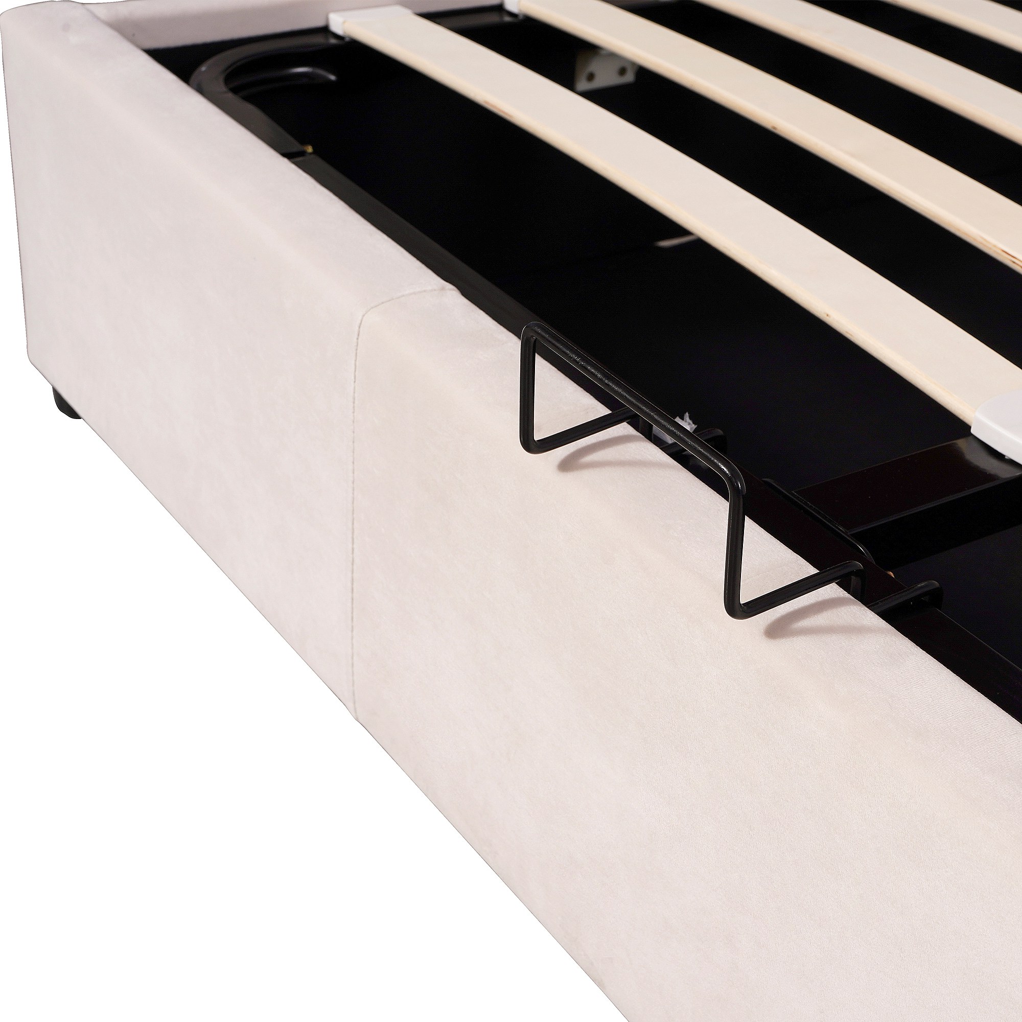 Zubaliya Lit Rembourré En Forme D'oreille,lit Coffre 180x200 Avec Fonctionnel Hydraulique,lit 2 Personne 180 X 200 Avec Sommier à Lattes Et Espace De Rangement,Velours (Beige