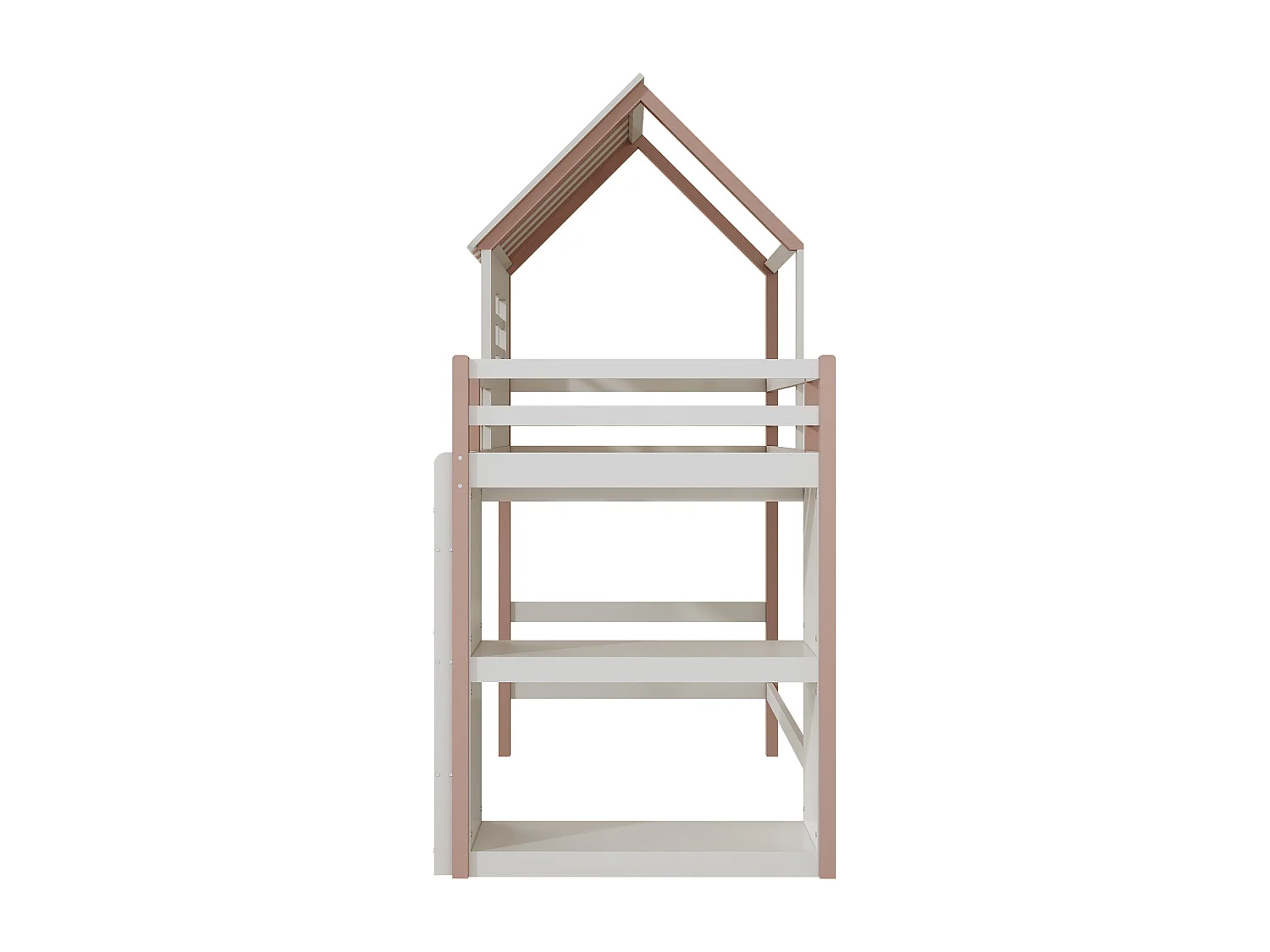 Lit mezzanine 90x200 cm lit cabane d'enfant avec toit et compartiment de rangement - en bois massif - rose - sans matelas