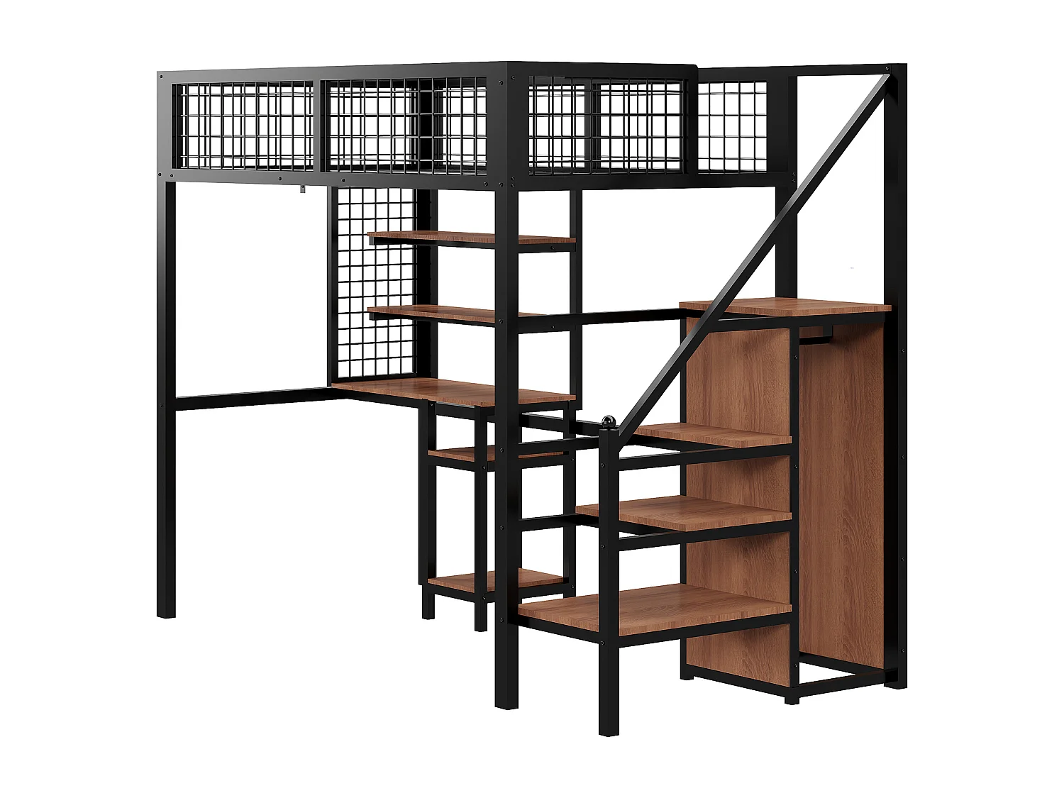 Cama alta para niños de 90x200 cm con mesa para ordenador - negro