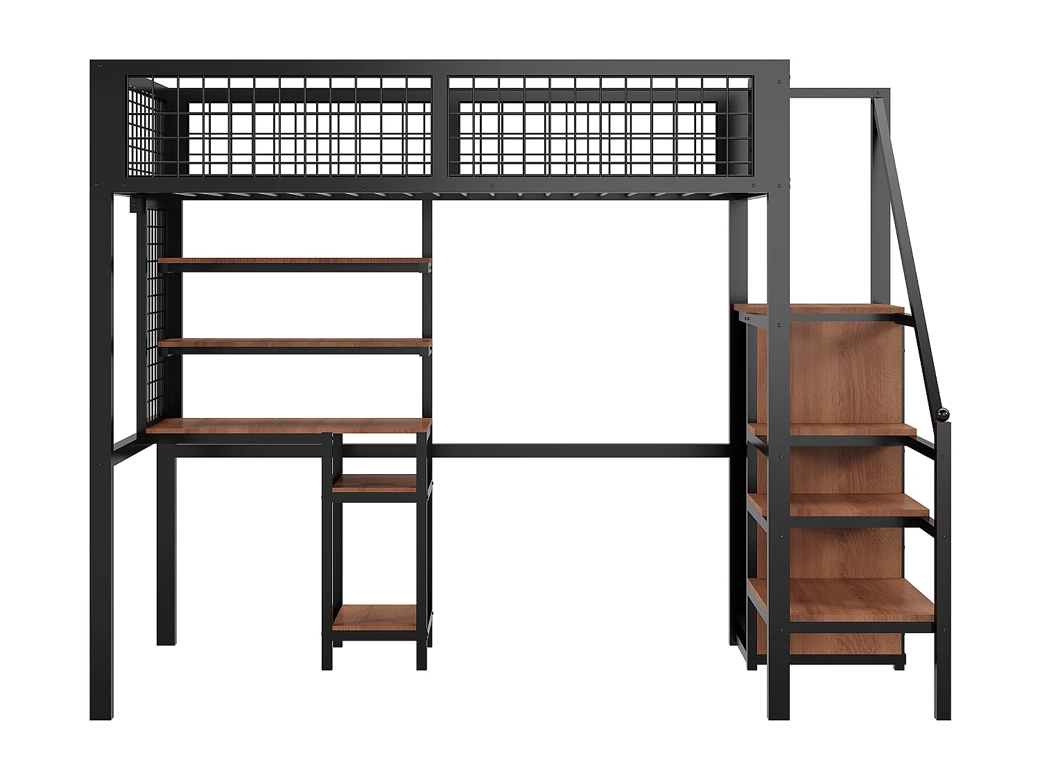 Cama alta para niños de 90x200 cm con mesa para ordenador - negro