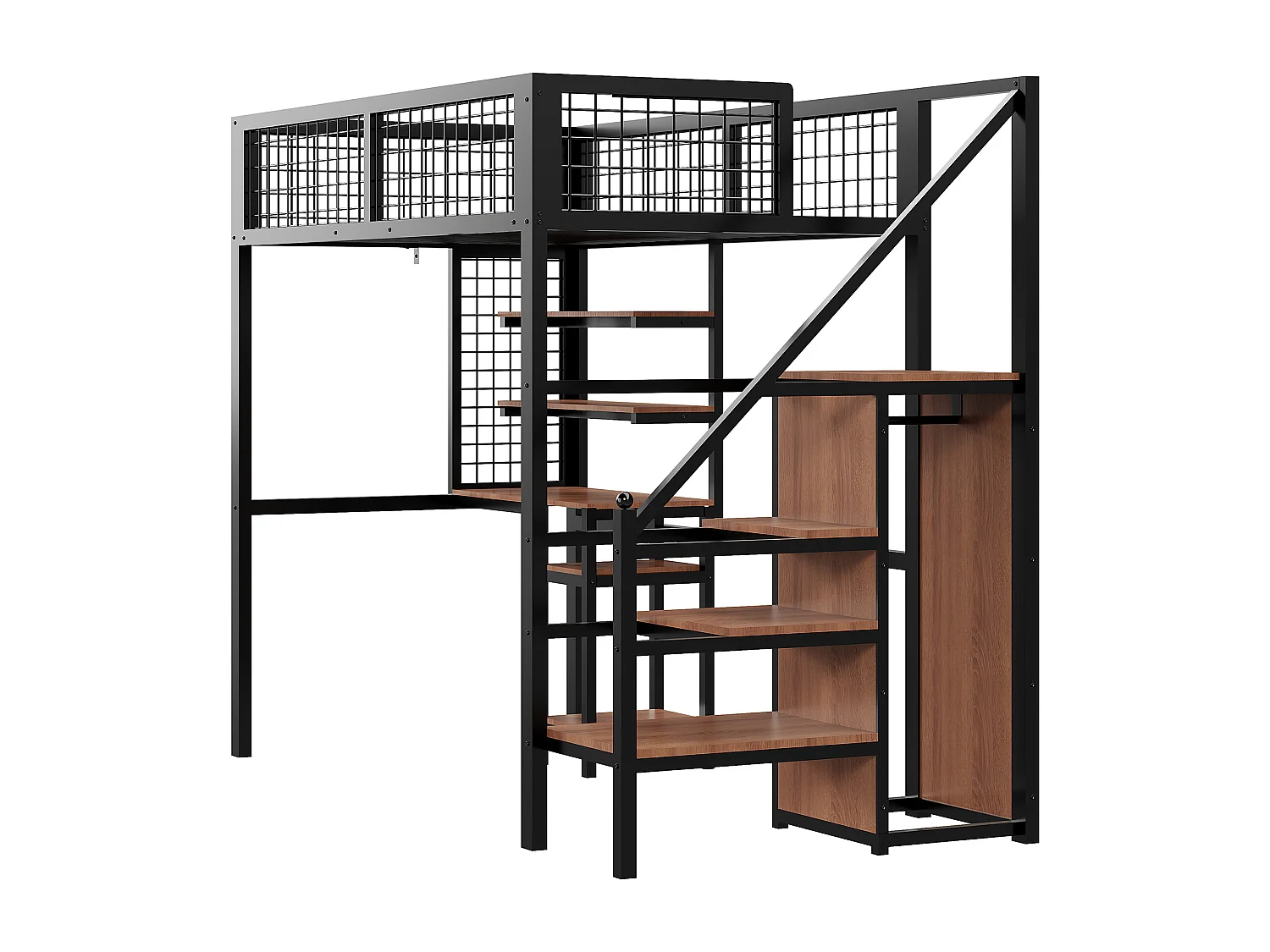 Cama alta para niños de 90x200 cm con mesa para ordenador - negro