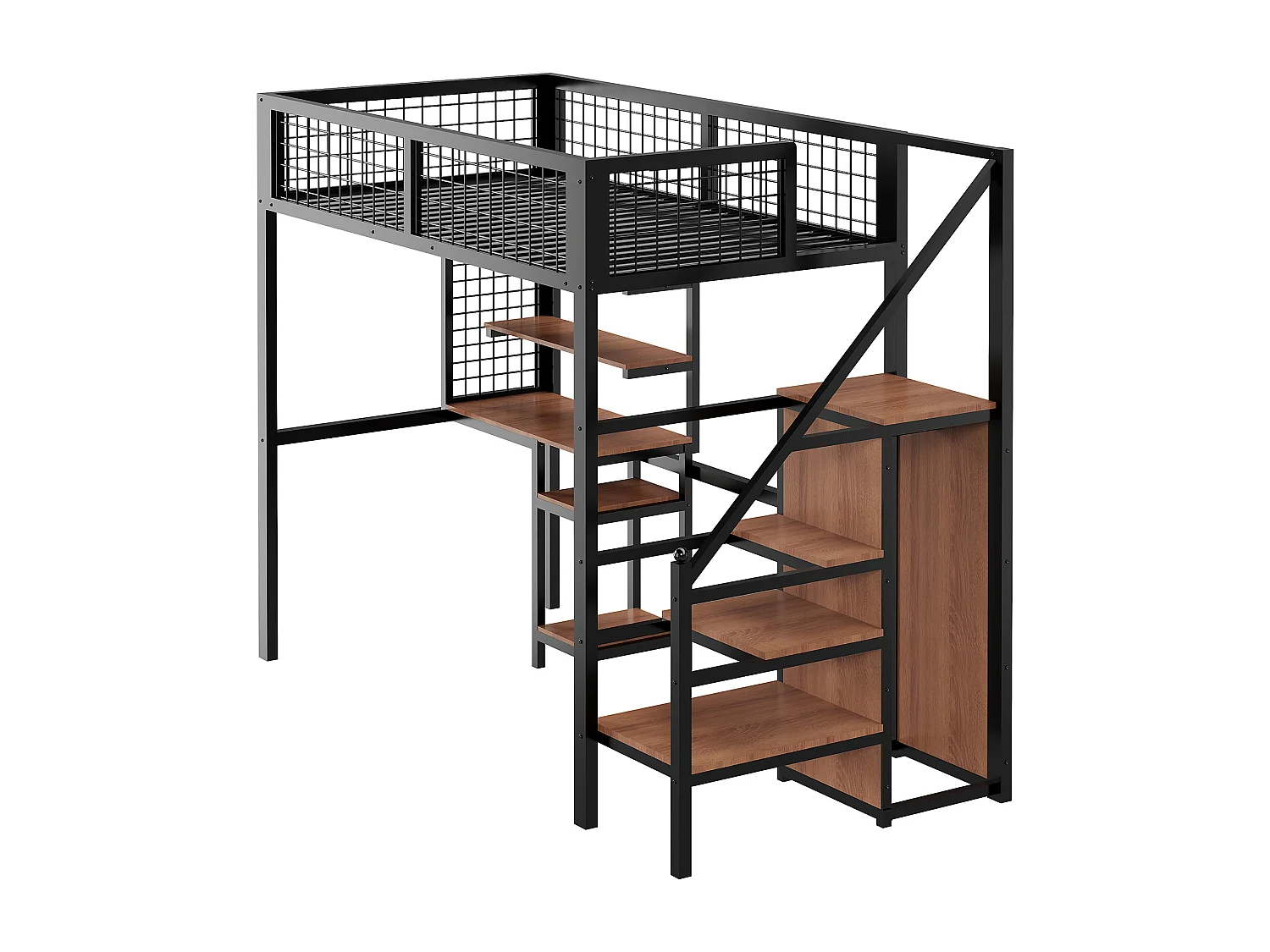 Cama alta para niños de 90x200 cm con mesa para ordenador - negro