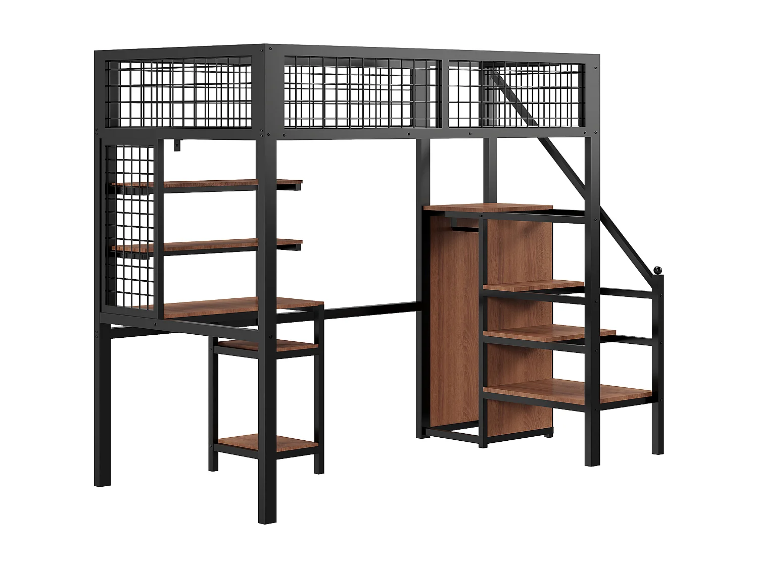 Cama alta para niños de 90x200 cm con mesa para ordenador - negro