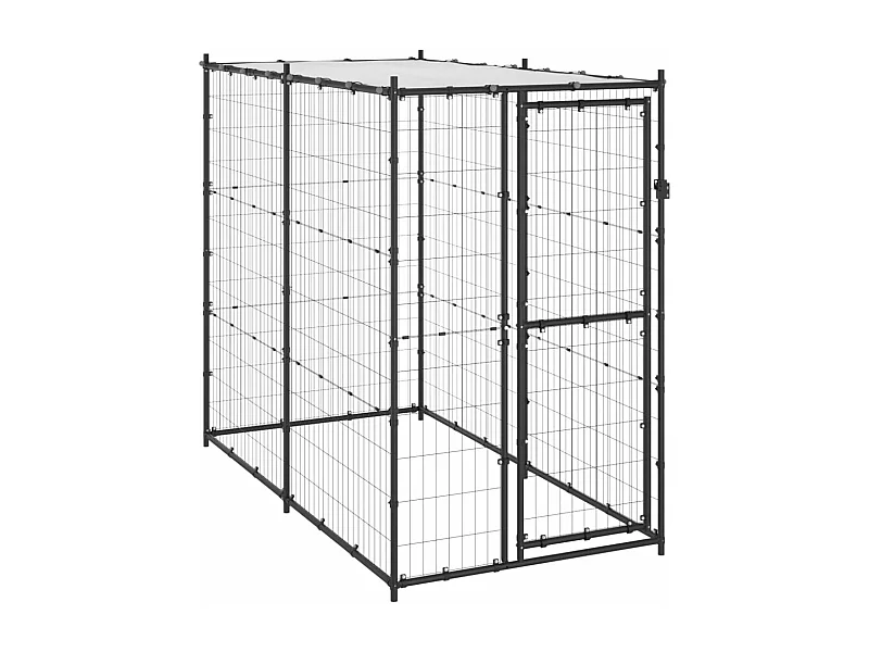 Perrera de exterior de acero con techo 110x220x180 cm ES489880