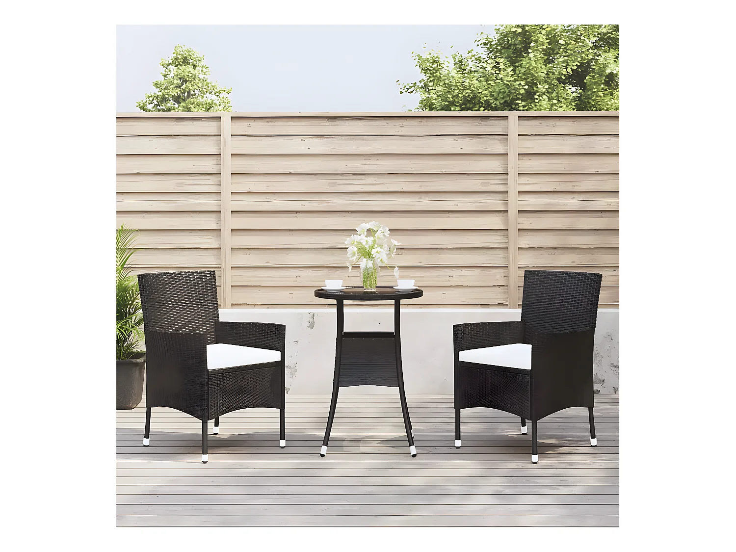 Ensemble de bistro de jardin 3 pcs coussins noir poly rotin GFDF57200