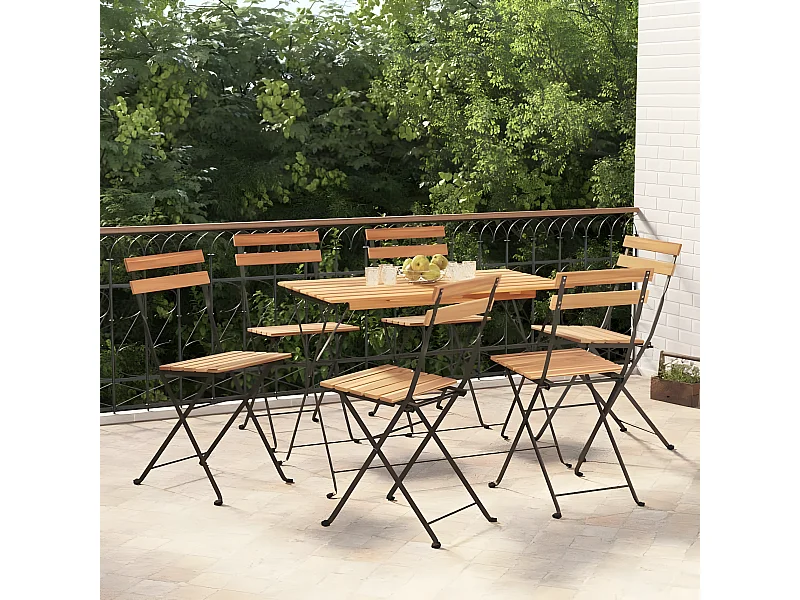 Ensemble de bistro pliable 7 pcs bois d'acacia solide et acier GFDF38758