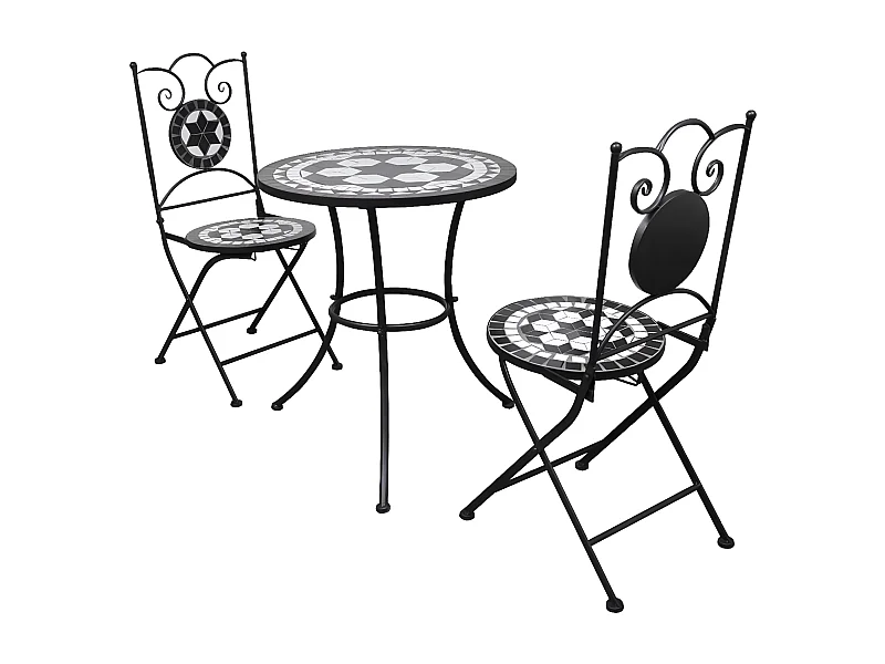 Mobilier de bistro 3 pcs Carreaux céramiques Noir et blanc GFDF97061