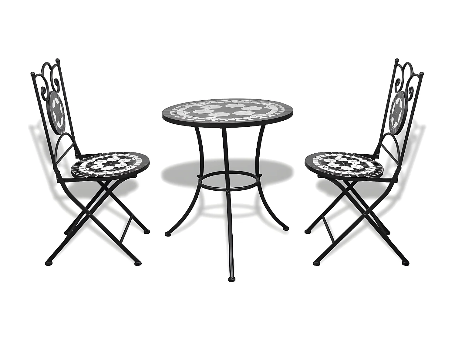Mobilier de bistro 3 pcs Carreaux céramiques Noir et blanc GFDF97061