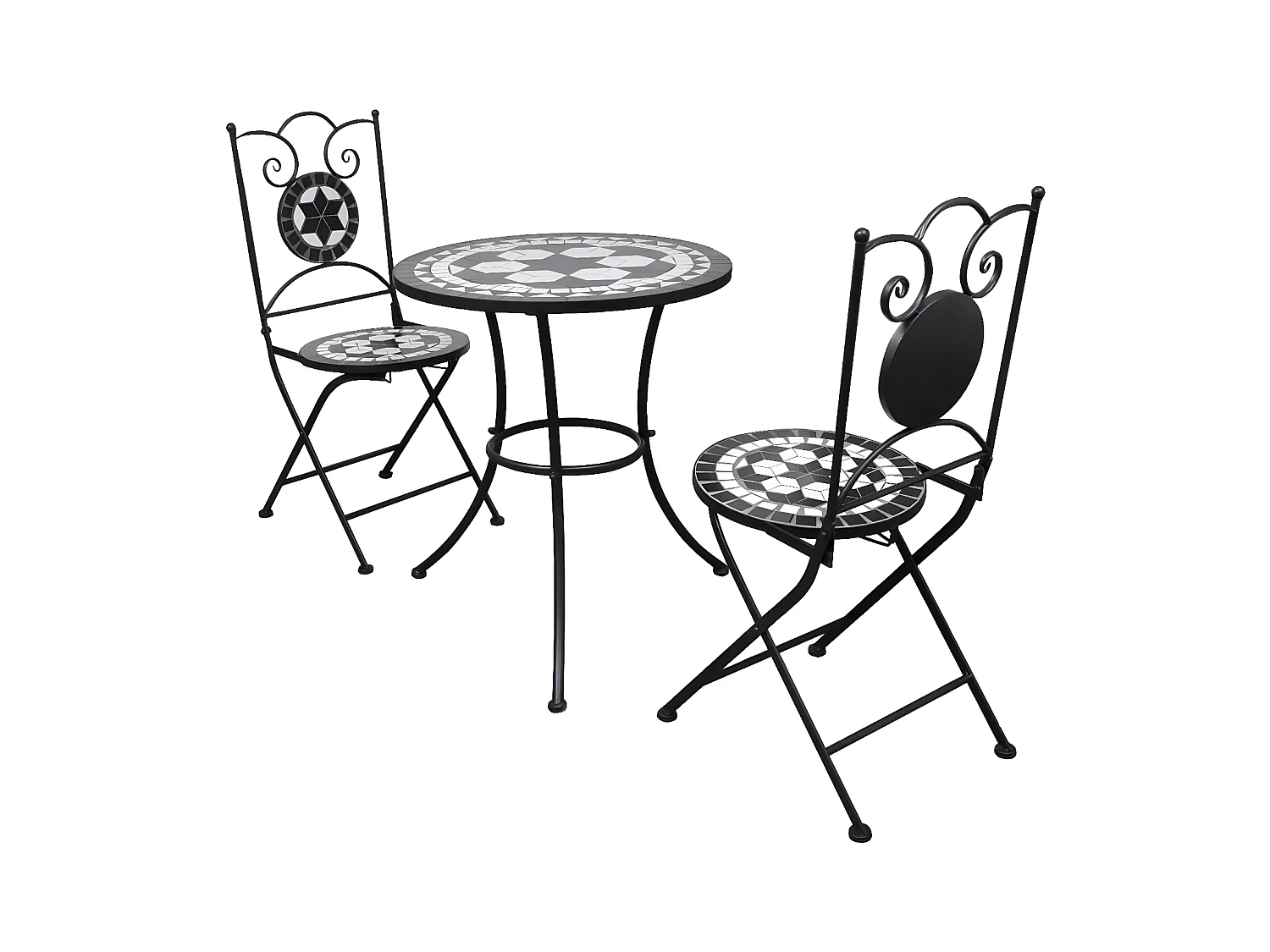 Mobilier de bistro 3 pcs Carreaux céramiques Noir et blanc GFDF97061