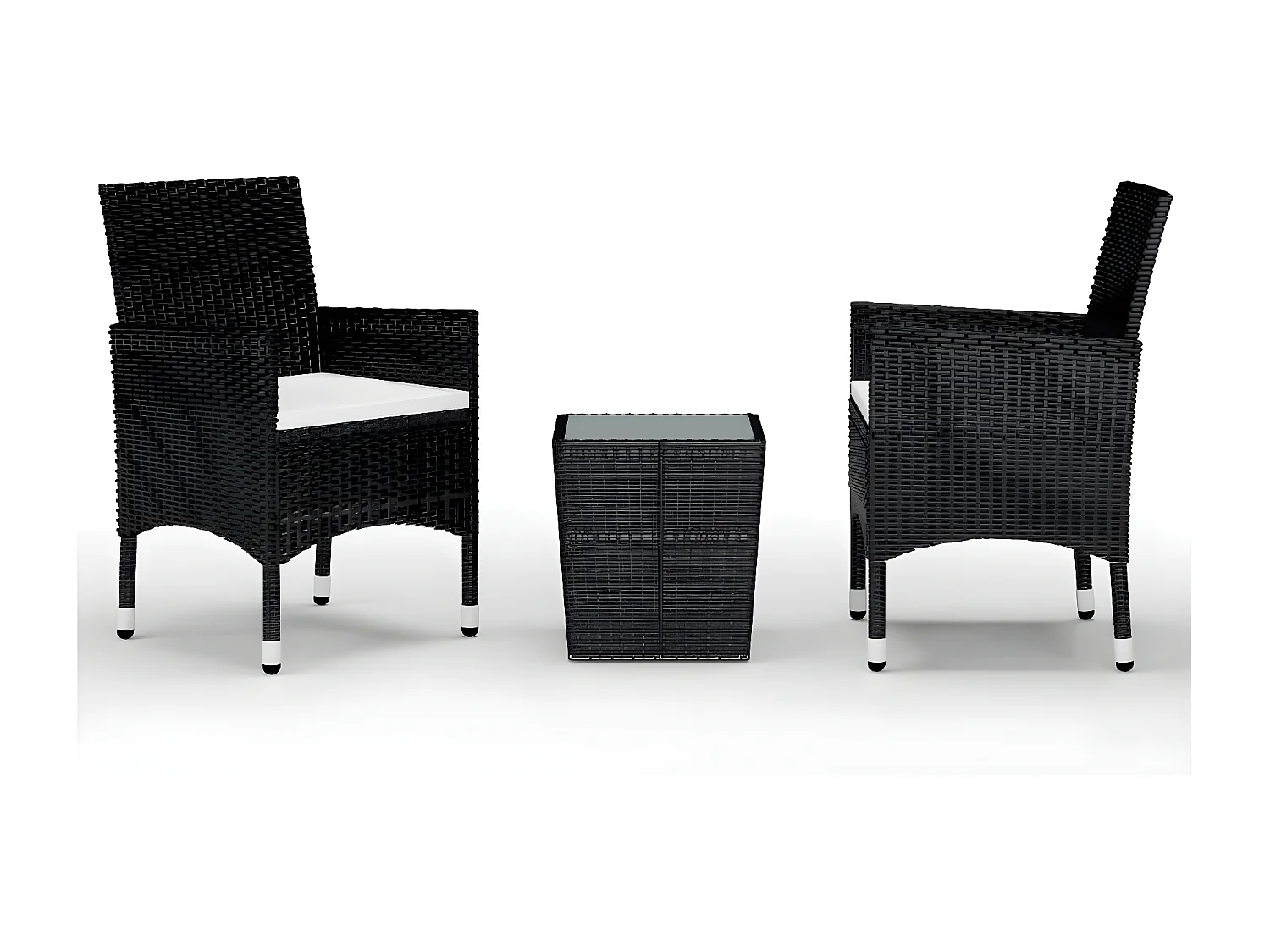 Ensemble de bistro 3 pcs Résine tressée et verre trempé Noir GFDF34768