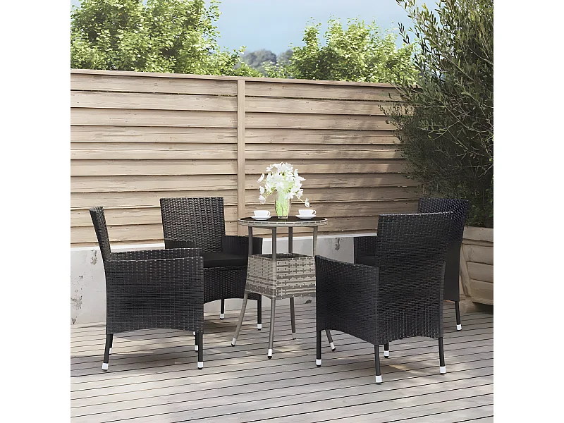 Ensemble de bistro de jardin 5 pcs coussins noir poly rotin GFDF82958