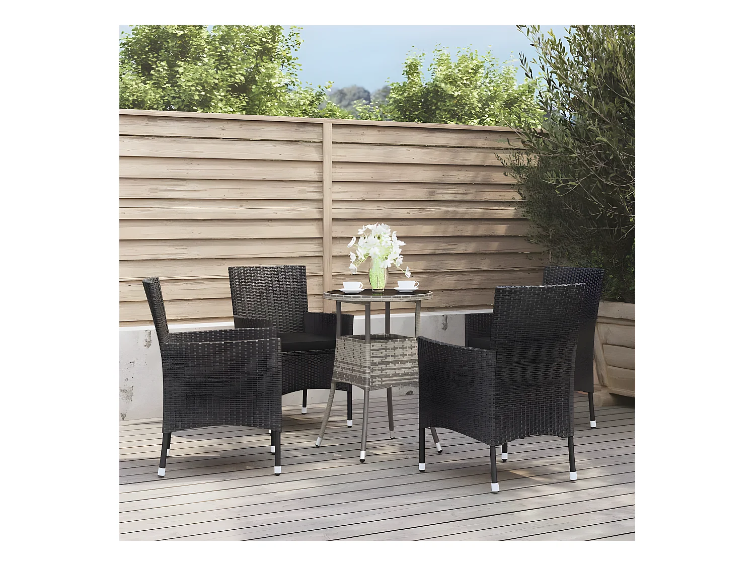 Ensemble de bistro de jardin 5 pcs coussins noir poly rotin GFDF82958