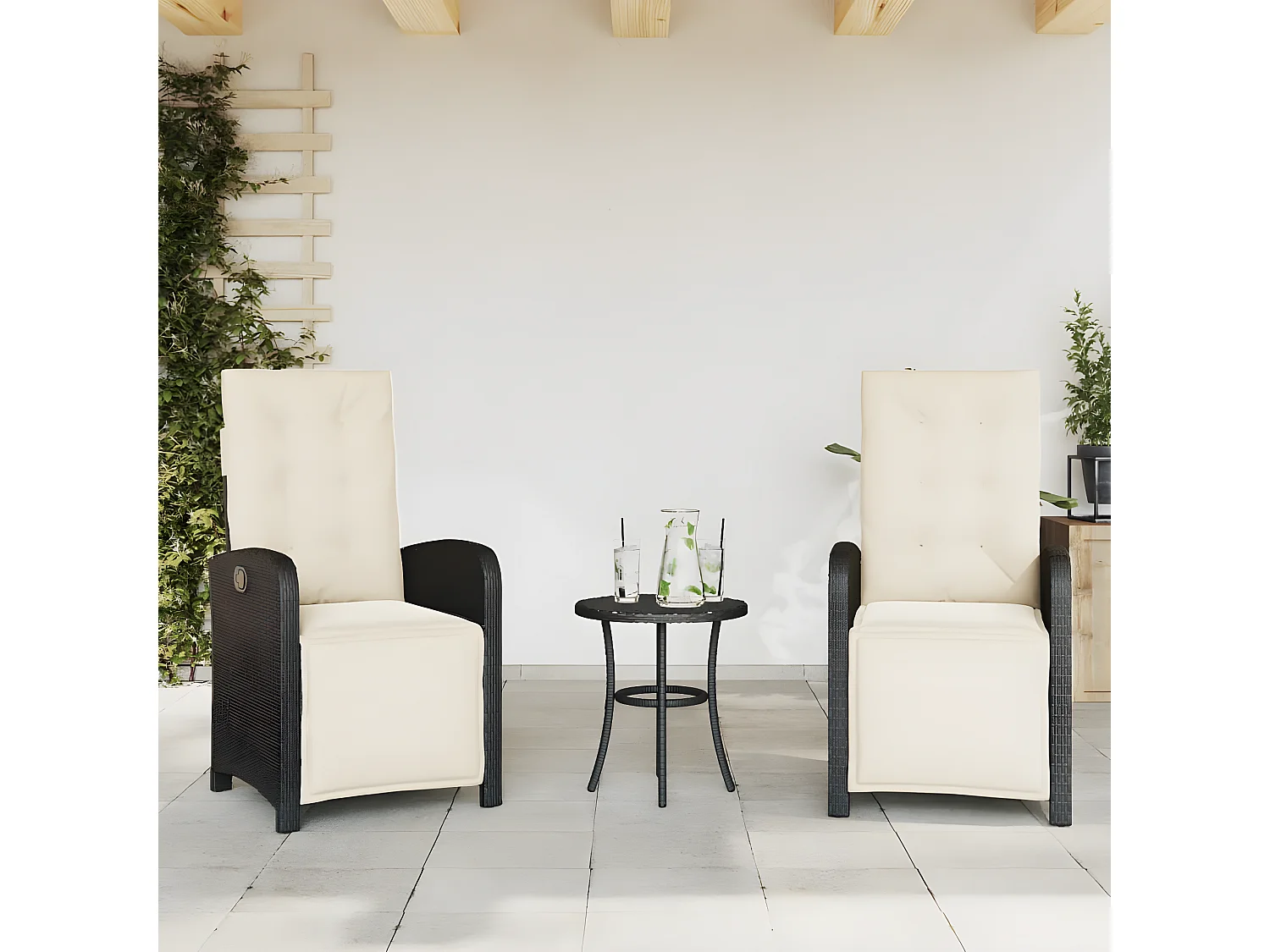 Ensemble de bistro 3 pcs avec coussins noir résine tressée GFDF86742