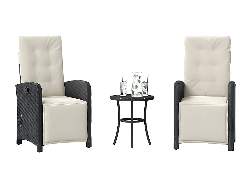 Ensemble de bistro 3 pcs avec coussins noir résine tressée GFDF86742