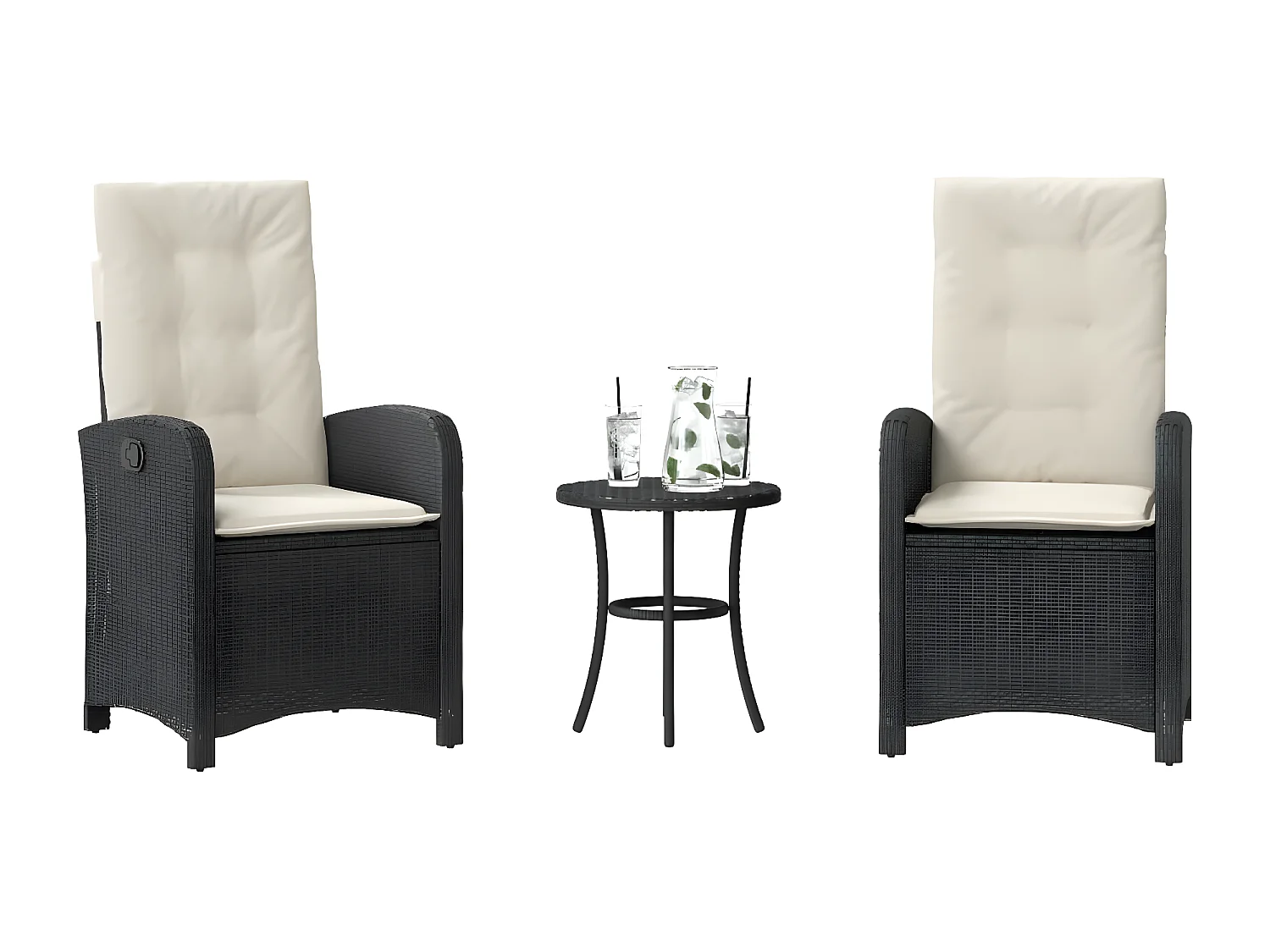 Ensemble de bistro 3 pcs avec coussins noir résine tressée GFDF67123