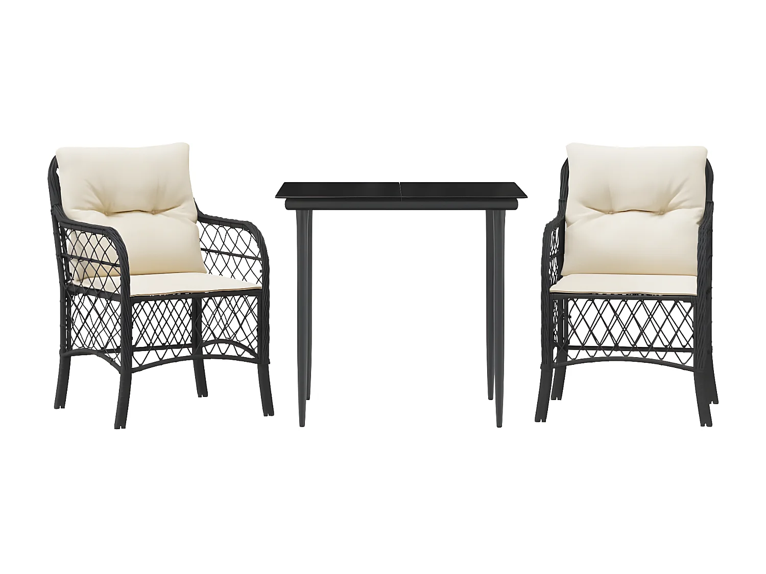 Ensemble de bistro 3 pcs avec coussins noir résine tressée GFDF38380