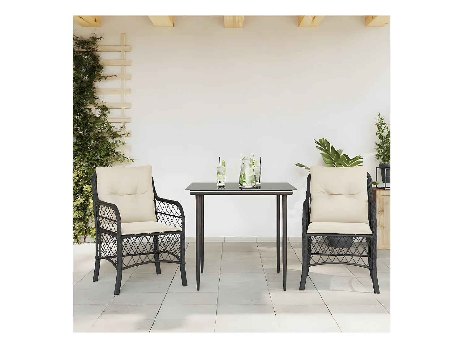 Ensemble de bistro 3 pcs avec coussins noir résine tressée GFDF38380
