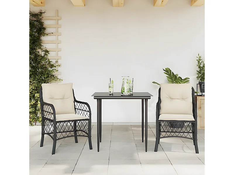 Ensemble de bistro 3 pcs avec coussins noir résine tressée GFDF38380