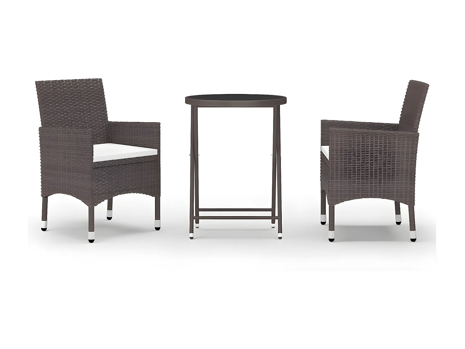 3 pzas Comedor de jardín ratán PE vidrio templado marrón KOW71713