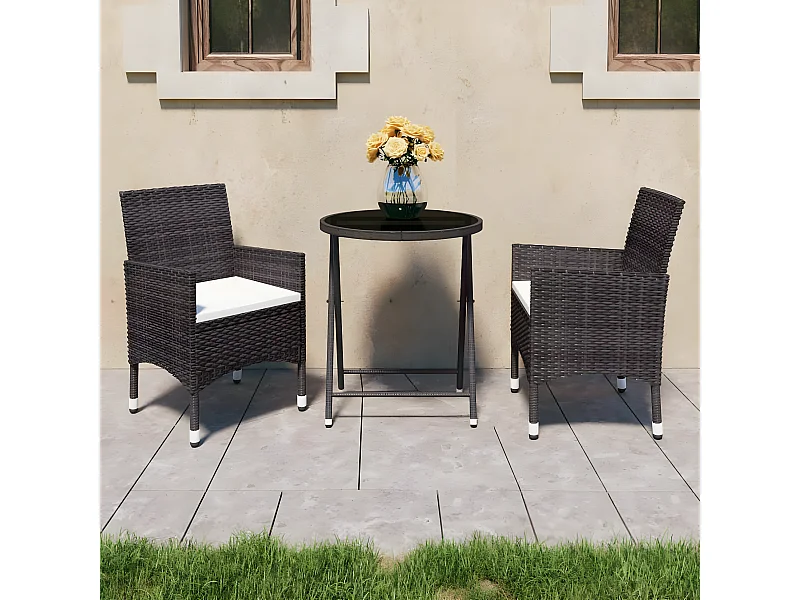 3-delige Bistroset poly rattan en gehard glas bruin NL522578