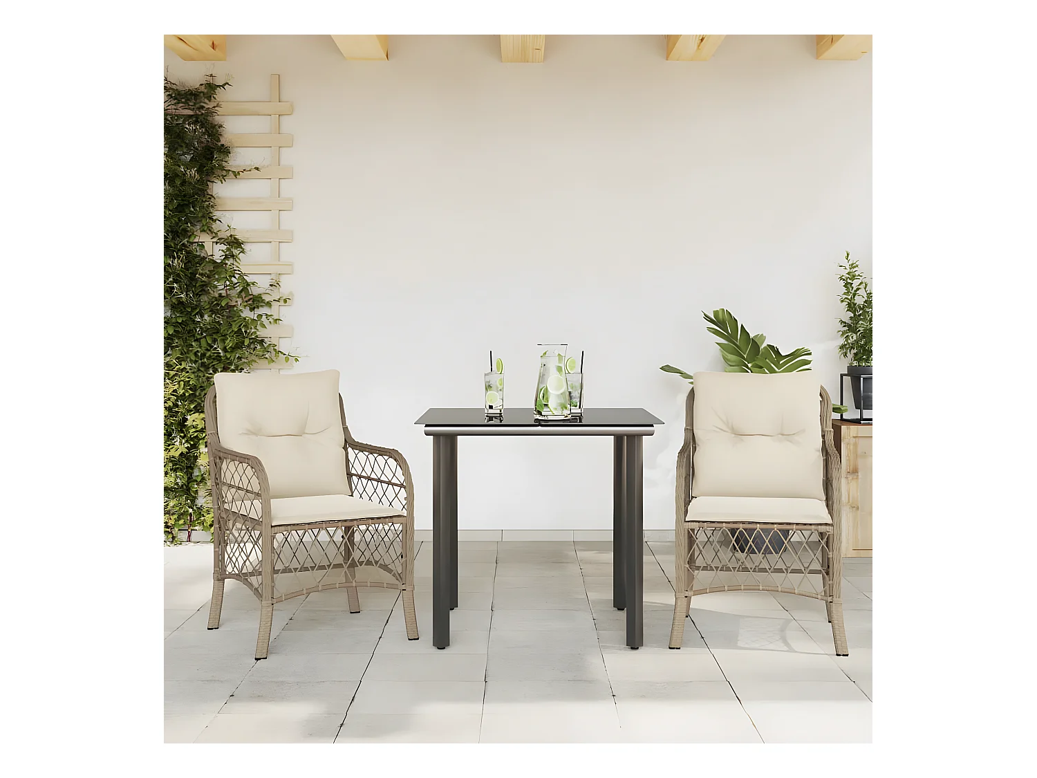 Ensemble de bistro 3 pcs avec coussins beige résine tressée GFDF65480