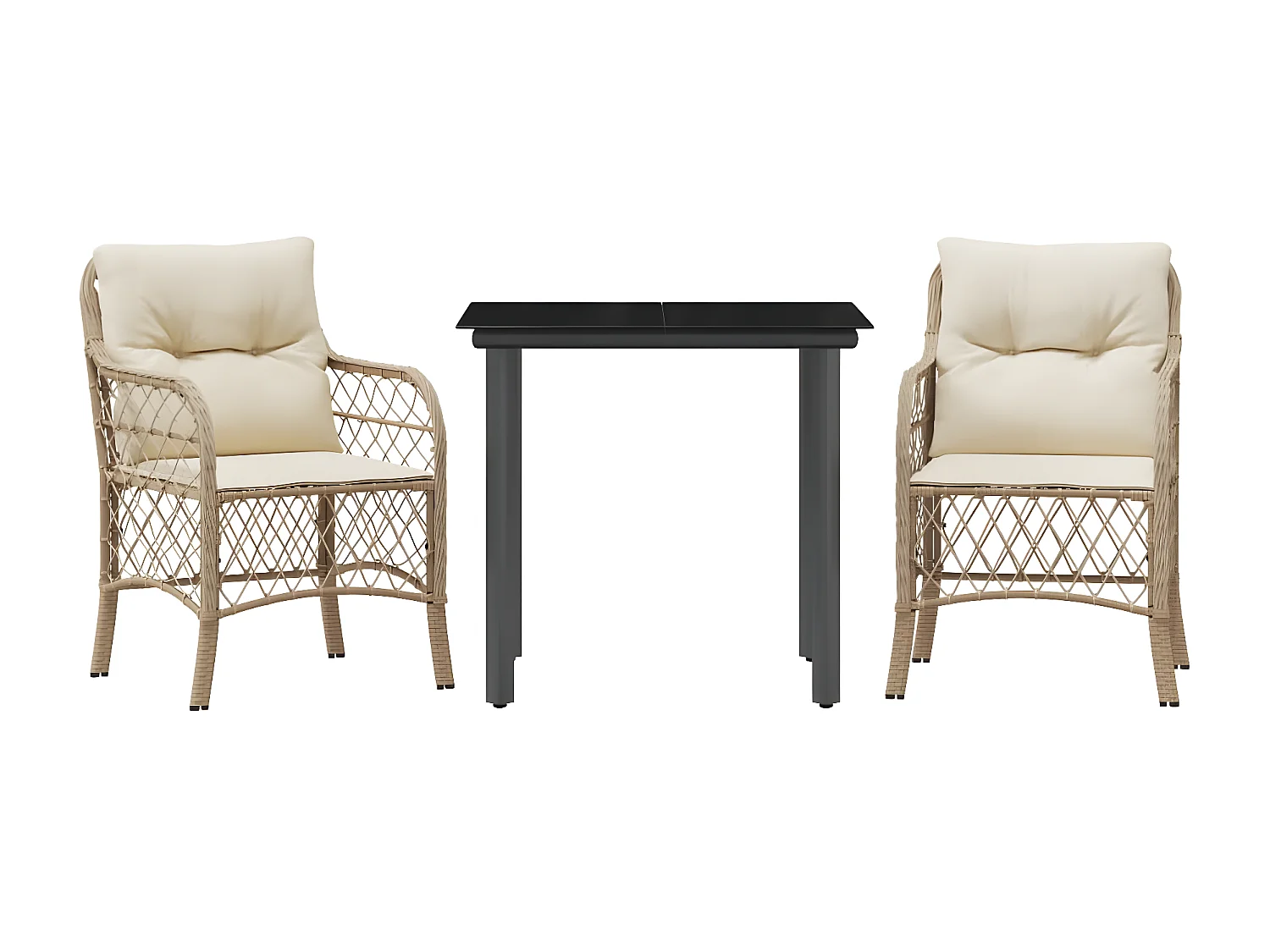 3-delige Bistroset met kussens poly rattan beige NL454238