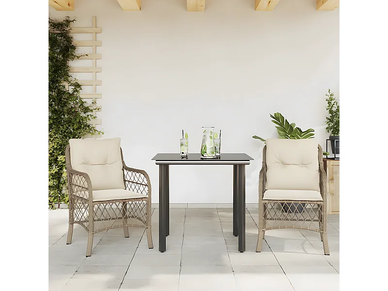 Ensemble de bistro 3 pcs avec coussins beige résine tressée GFDF65480