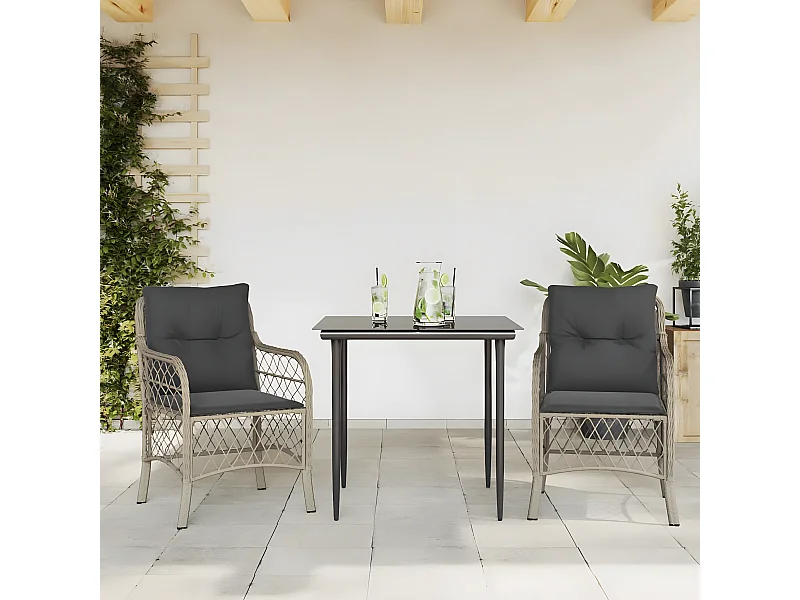 3-delige Bistroset met kussens poly rattan lichtgrijs NL292714