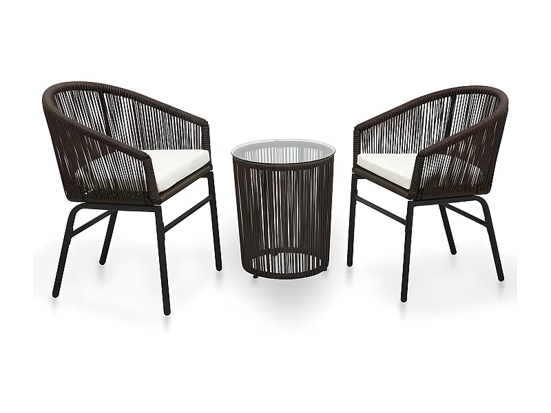 3-delige Bistroset met kussens PE-rattan bruin NL544444