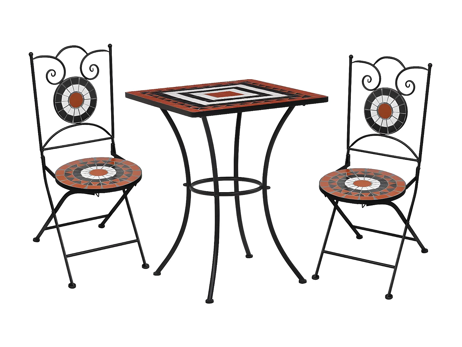 Meuble de bistro mosaïque 3 pcs Carreaux Terre cuite et blanc GFDF70587