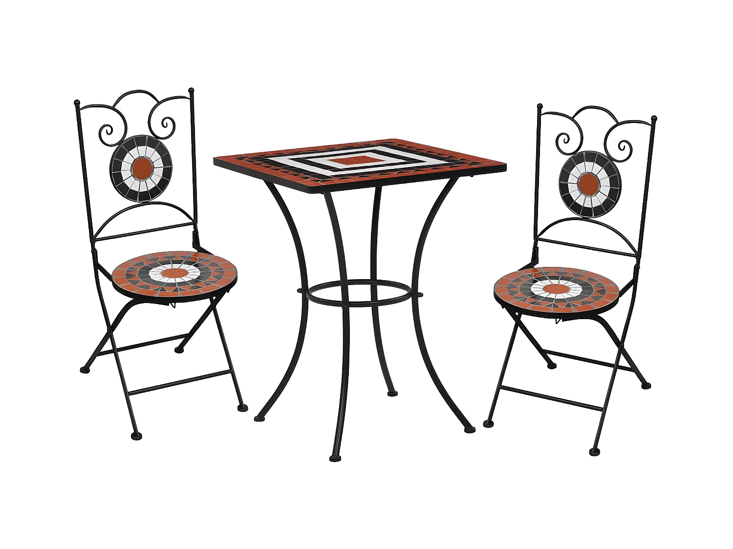 Meuble de bistro mosaïque 3 pcs Carreaux Terre cuite et blanc GFDF70587