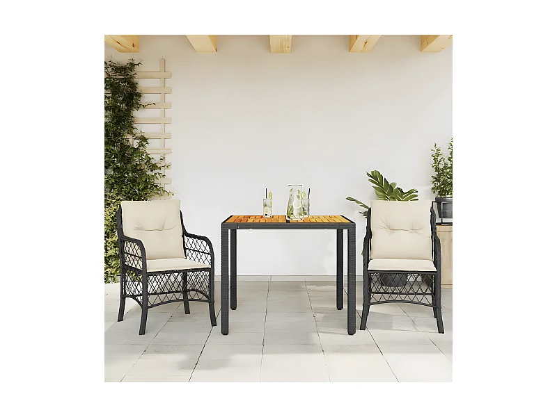 Ensemble de bistro 3 pcs avec coussins noir résine tressée GFDF94212