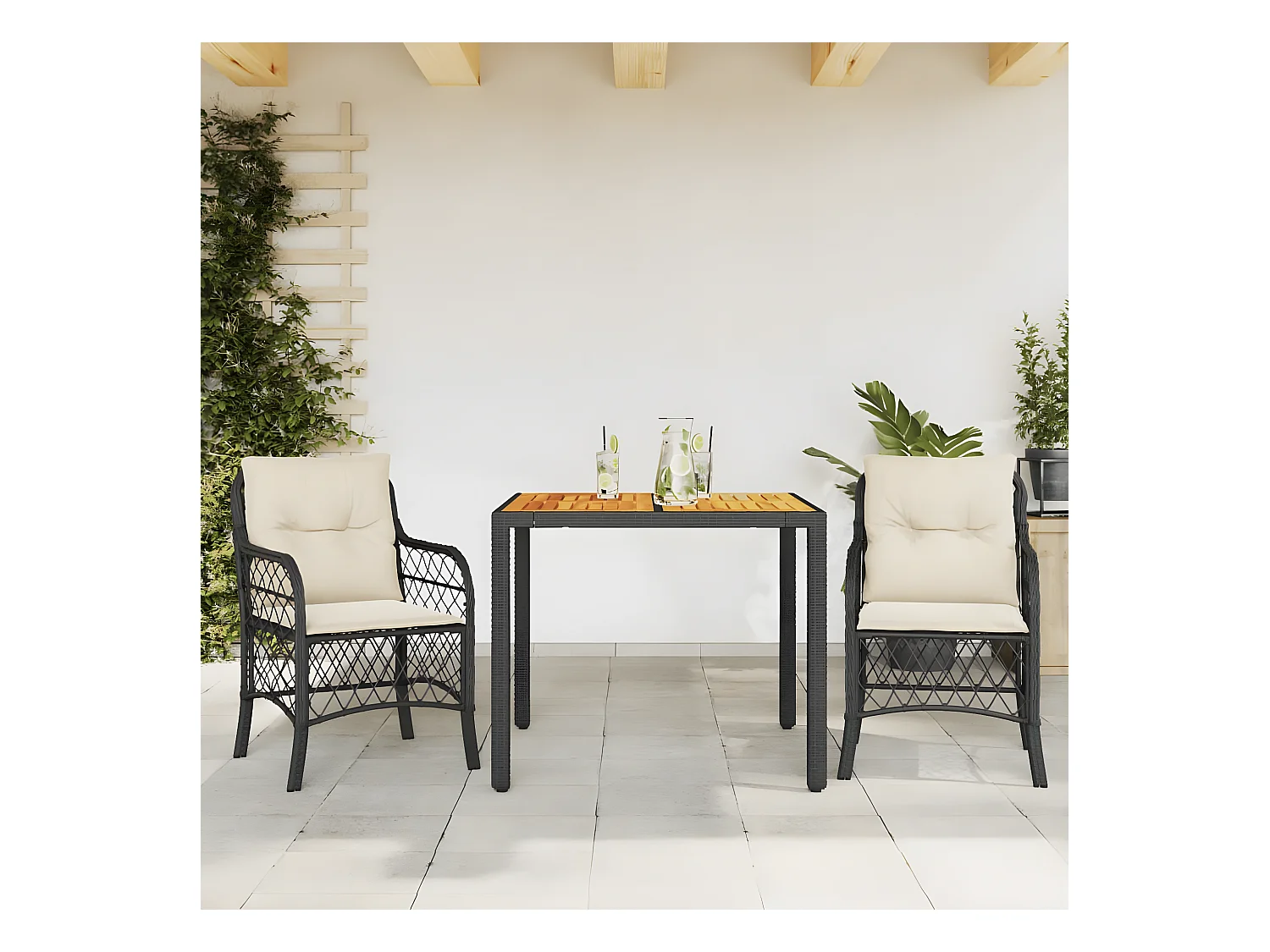 Ensemble de bistro 3 pcs avec coussins noir résine tressée GFDF94212