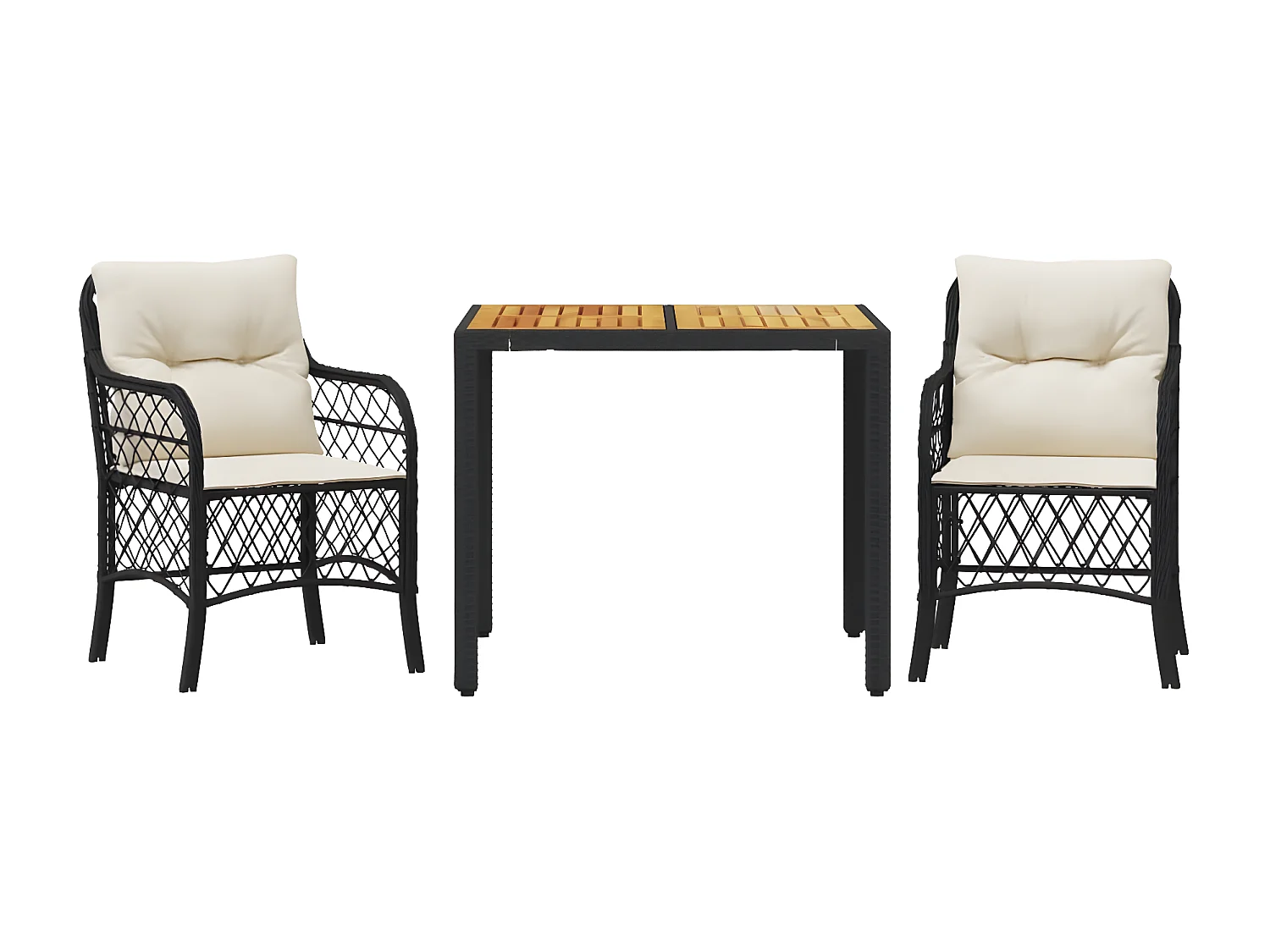 Ensemble de bistro 3 pcs avec coussins noir résine tressée GFDF94212