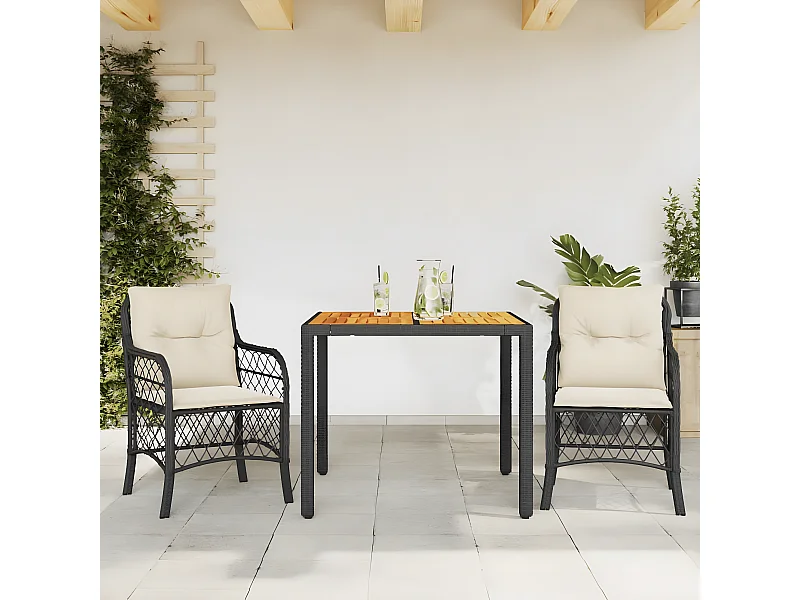 Ensemble de bistro 3 pcs avec coussins noir résine tressée GFDF94212