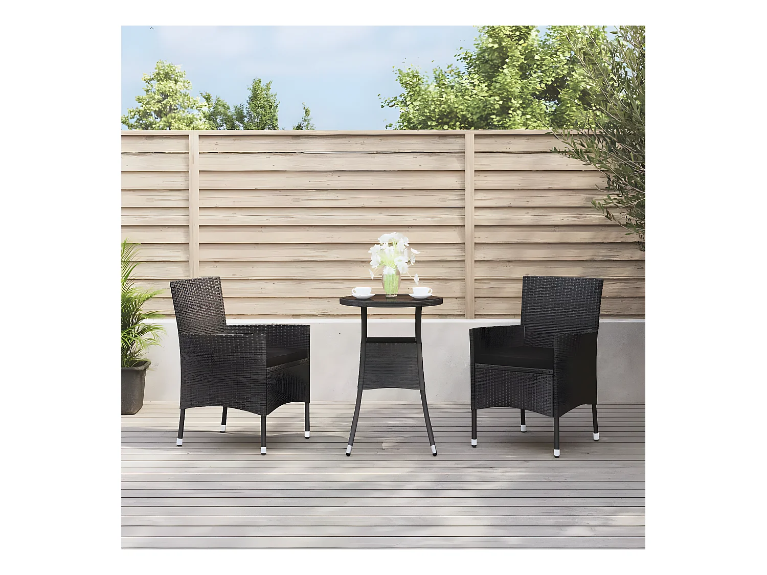 Ensemble de bistro de jardin 3 pcs coussins noir poly rotin GFDF89752
