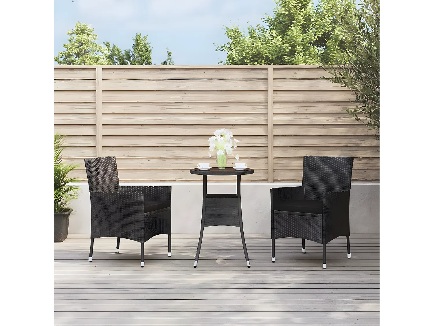 Ensemble de bistro de jardin 3 pcs coussins noir poly rotin GFDF89752